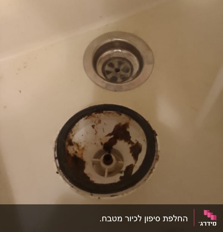 ניקוז אמבטיה עם לכלוך וחלקי צנרת